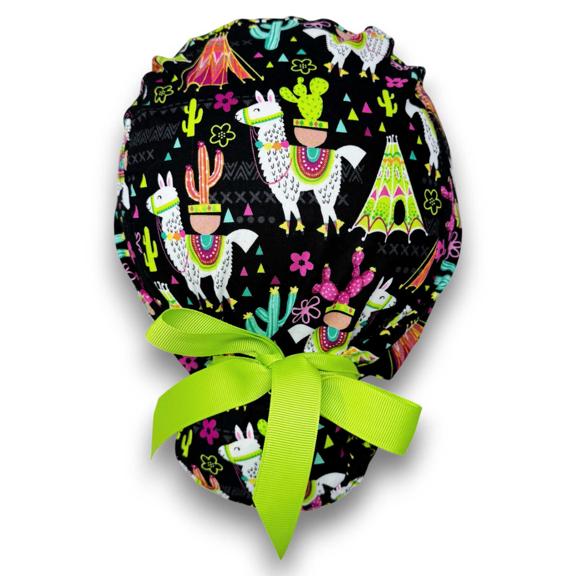 Llama Euro scrub cap with ties for Women by Paradise Caps. Euro PLUS style.