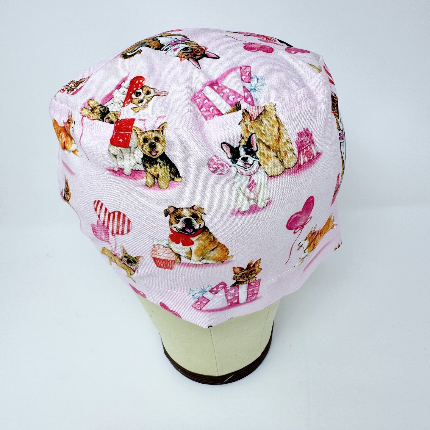 Valentine's day Euro scrub cap with ties for Women, Dog European Surgical cap with Satin Lined by Paradise Caps.