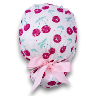 Cherry  Euro scrub cap with ties for Women by Paradise Caps. Euro PLUS style.