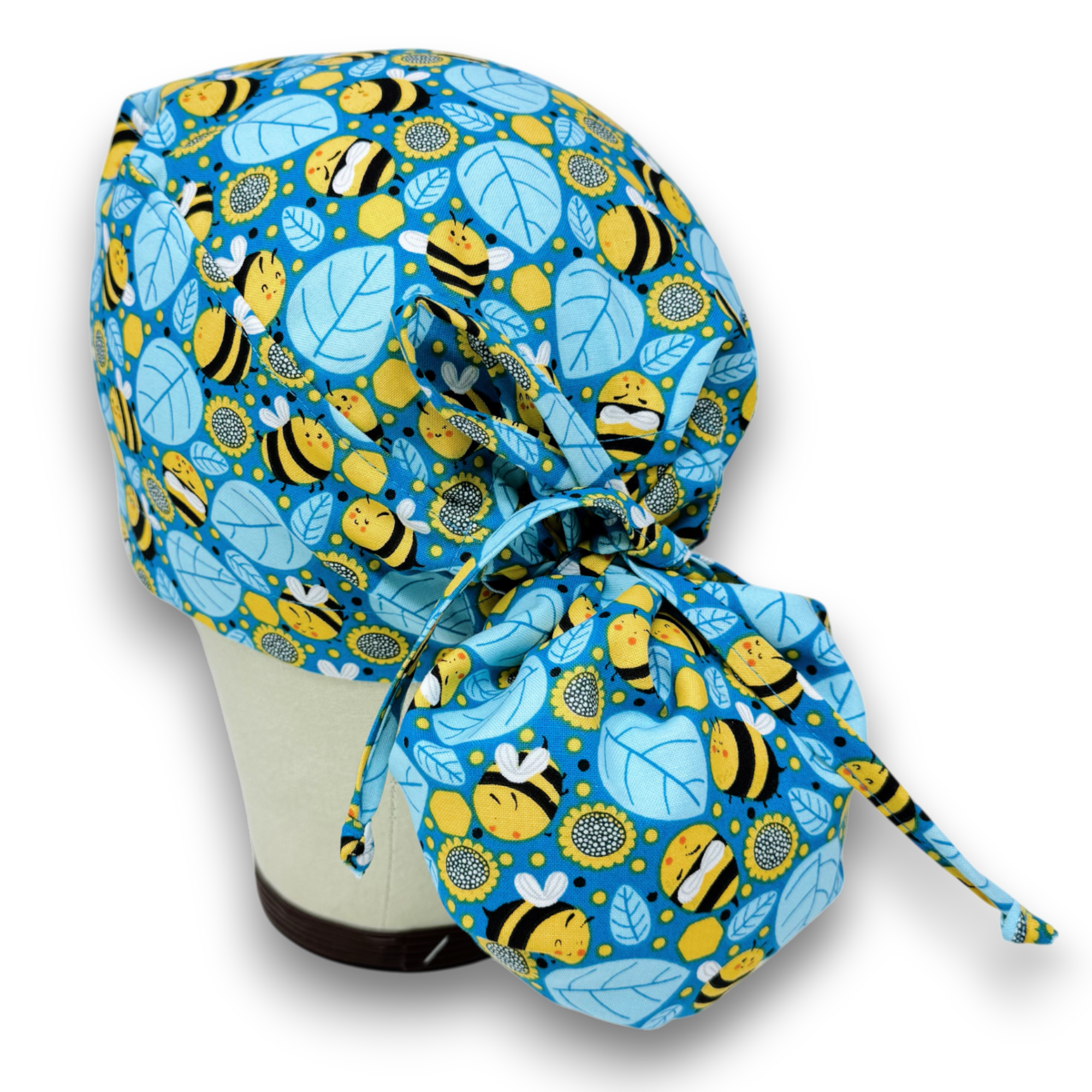 Bee Ponytail scrub cap for women with satin lined option by Paradise Caps.