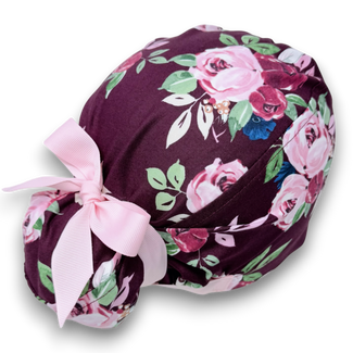 Berry rose Euro scrub cap with ties for Women by Paradise Caps. Euro PLUS style.