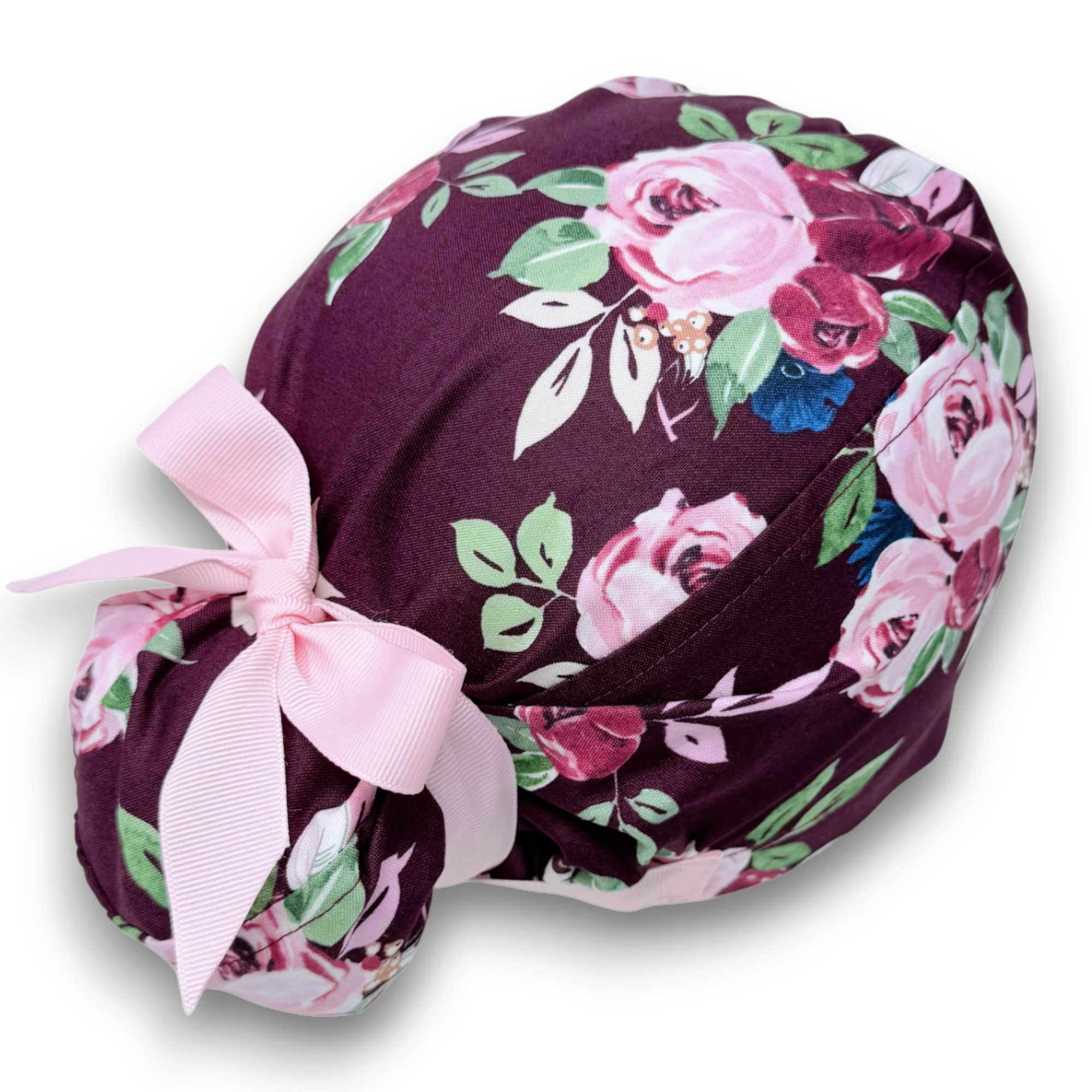 Berry rose Euro scrub cap with ties for Women by Paradise Caps. Euro PLUS style.