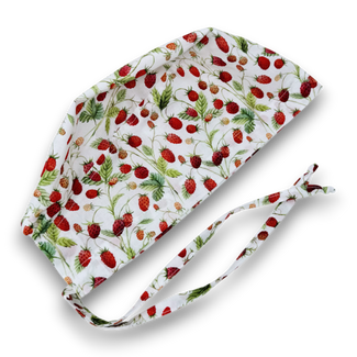 Strawberry Skull tie-back style surgical scrub cap by Paradise Caps.