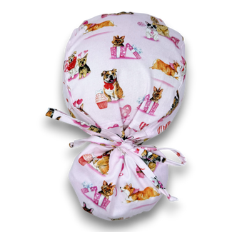 Dog Ponytail scrub cap for women with satin lined option by Paradise Caps.