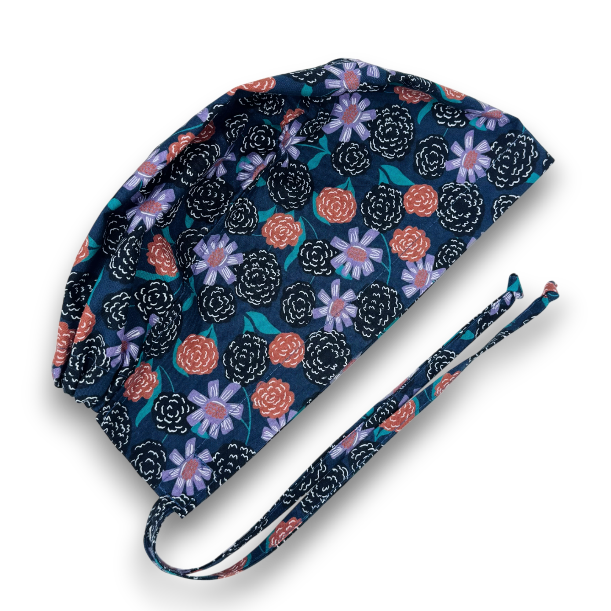 Flower Skull tie-back style surgical scrub cap by Paradise Caps.