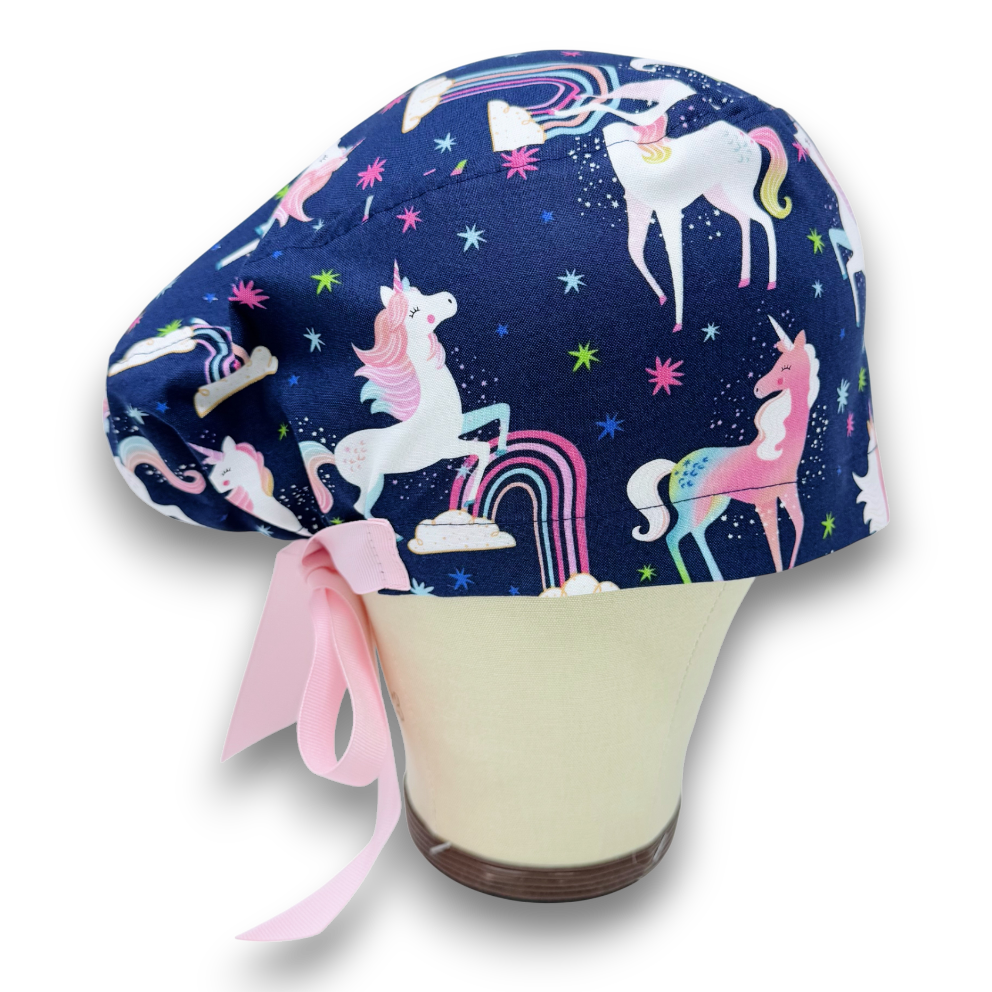 Unicorn Euro scrub cap with ties for Women by Paradise Caps. Euro PLUS style.