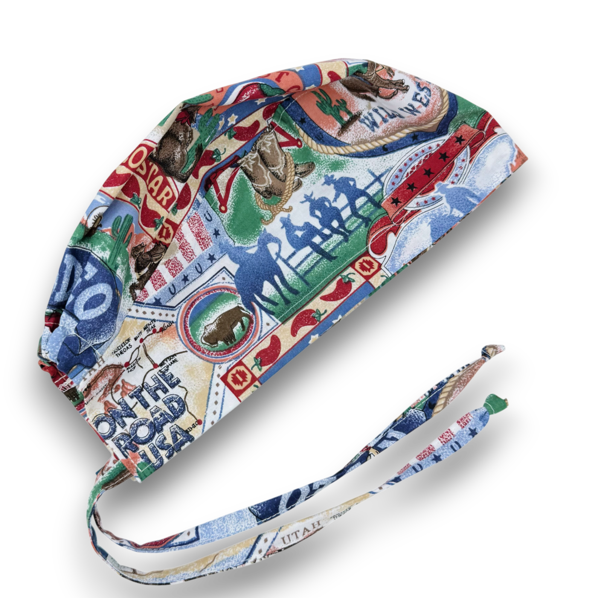 Rodeo Men's Skull tie-back style surgical scrub cap for men by Paradise Caps.