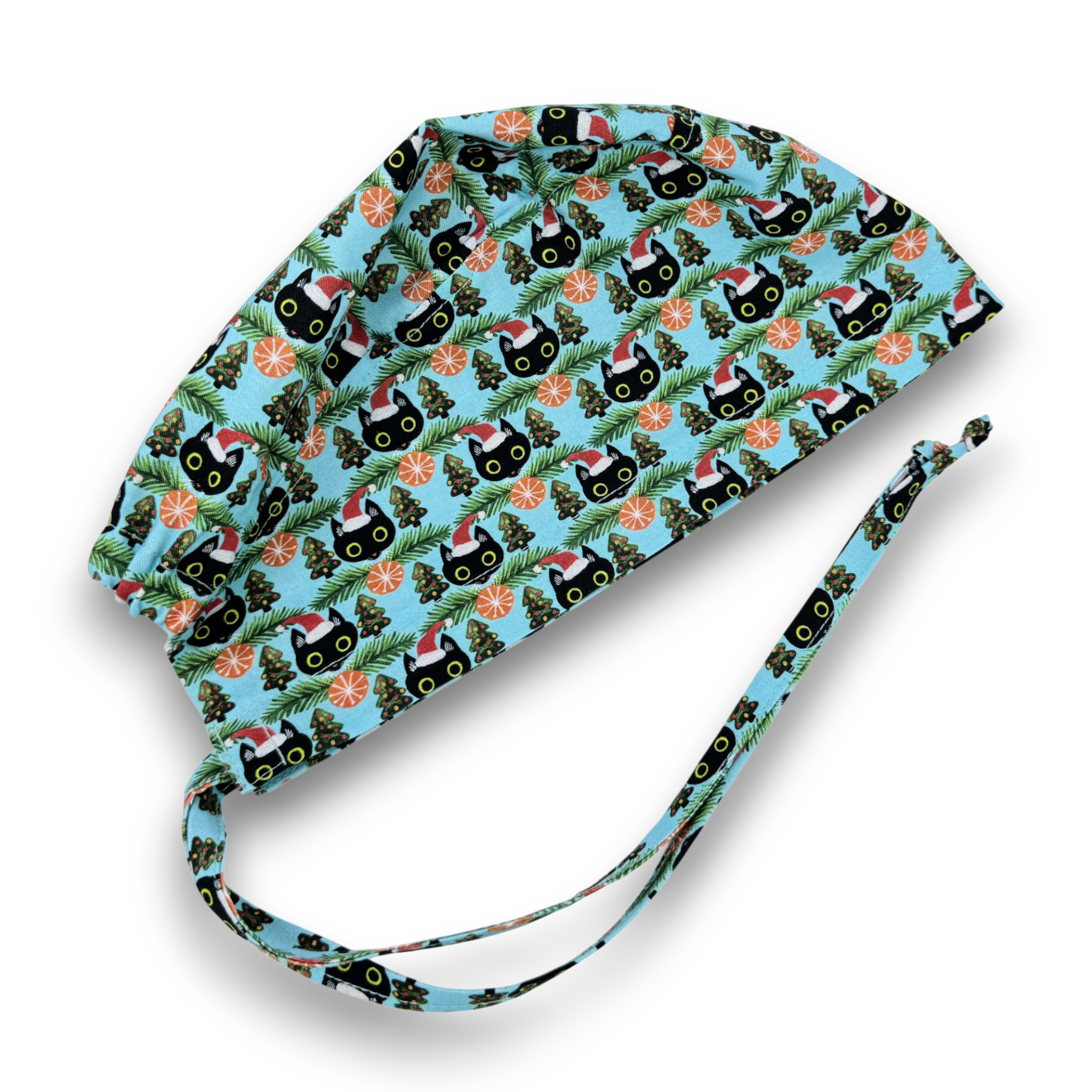 Christmas Cat Skull tie-back style surgical scrub cap for men by Paradise Caps.