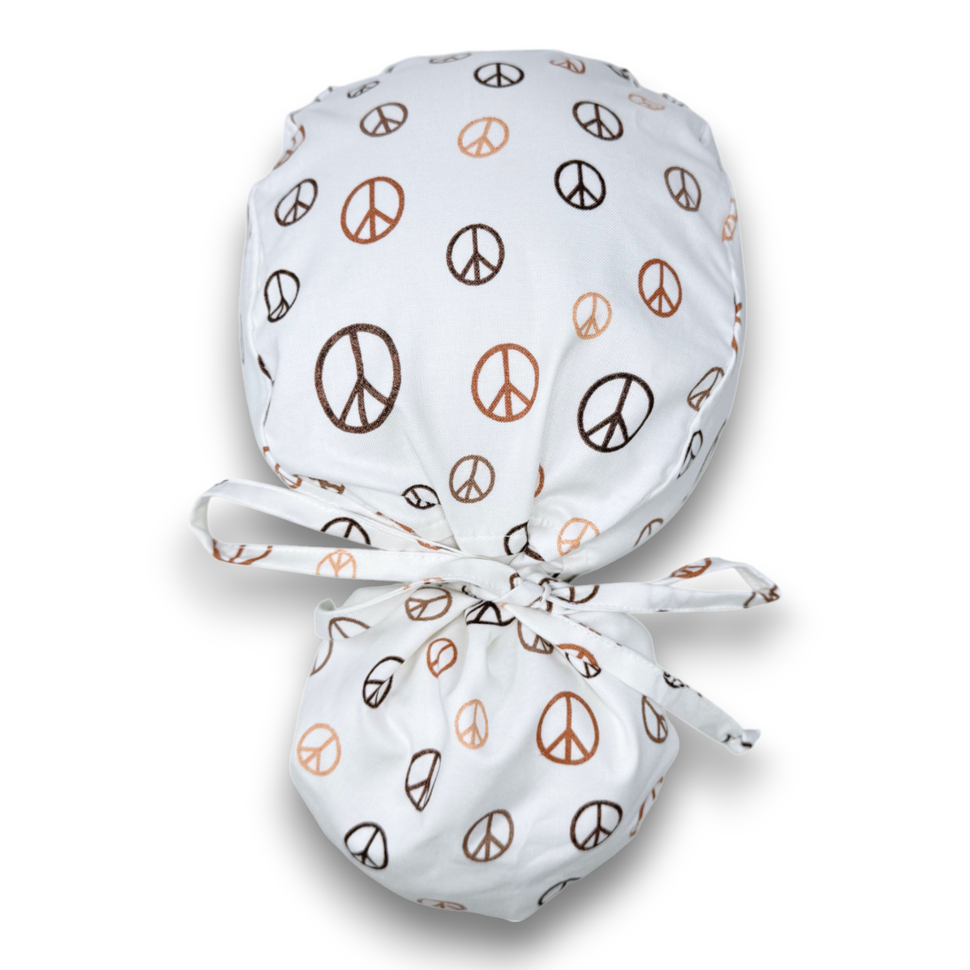 Peace Ponytail scrub cap for women with satin lined option by Paradise Caps.