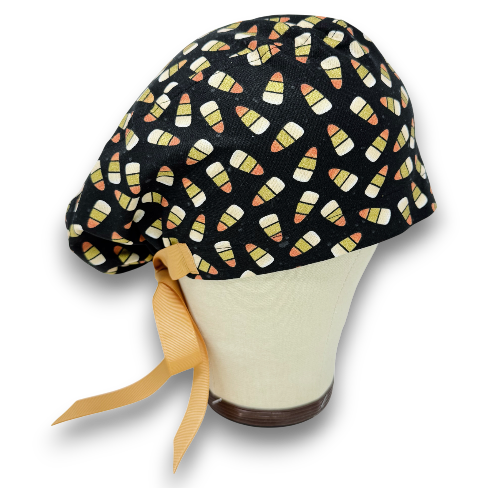 Candy Corn Euro scrub cap with ties for Women by Paradise Caps. Euro PLUS style.