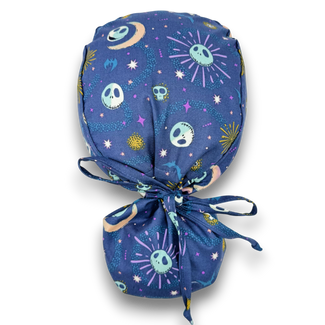 Skelly Moon Ponytail scrub cap for women with satin lined option by Paradise Caps.
