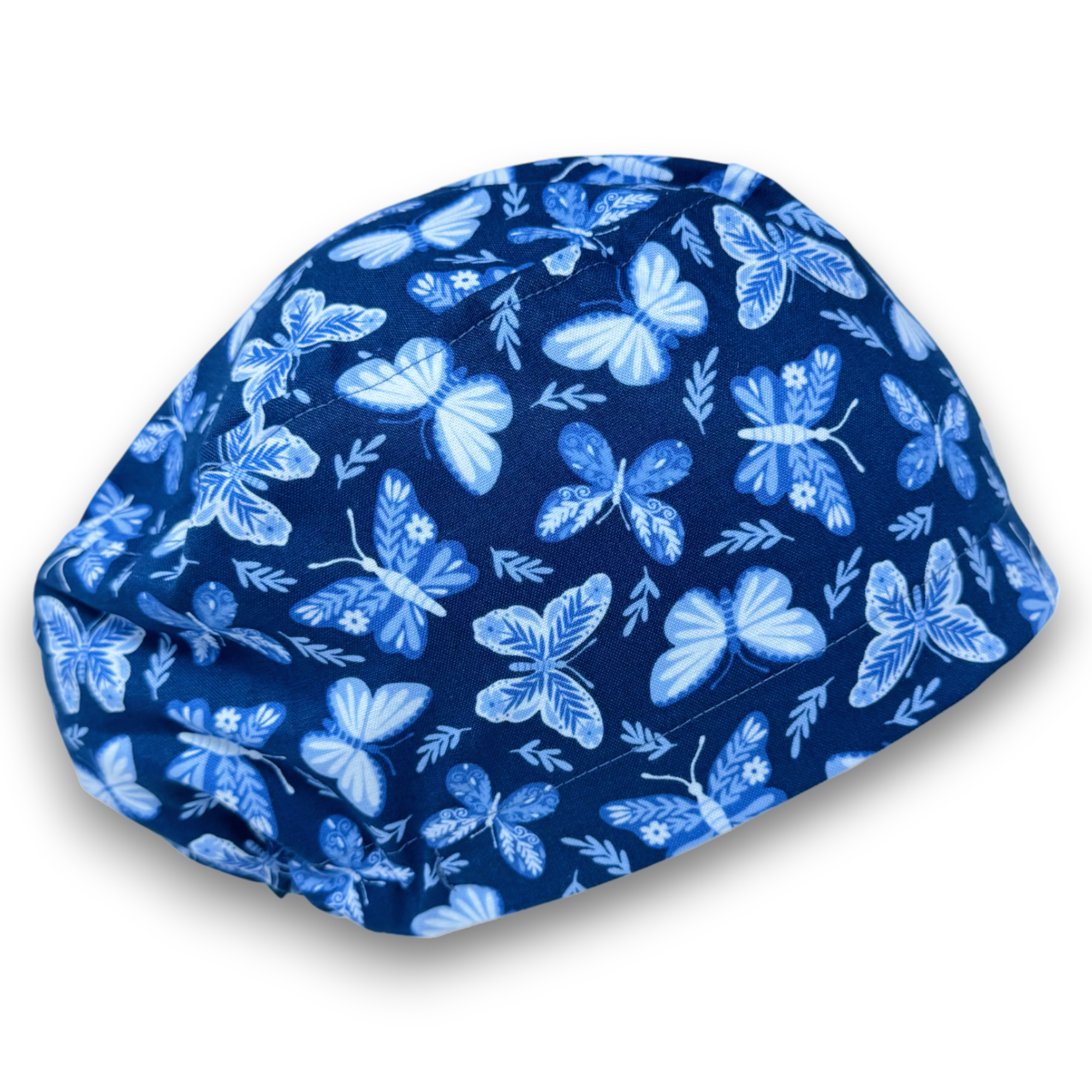 Butterfly Euro Scrub Cap for Women with Satin Lined Option by Paradise Caps. Blue.