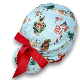 Christmas Dogs Euro scrub cap with ties for Women by Paradise Caps. Euro PLUS style.