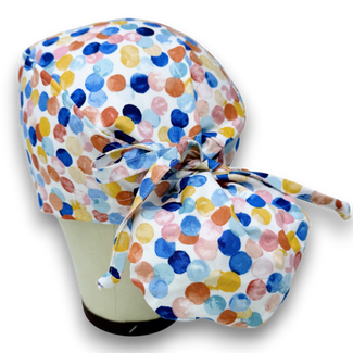 Dots Ponytail scrub cap for women with satin lined option by Paradise Caps.