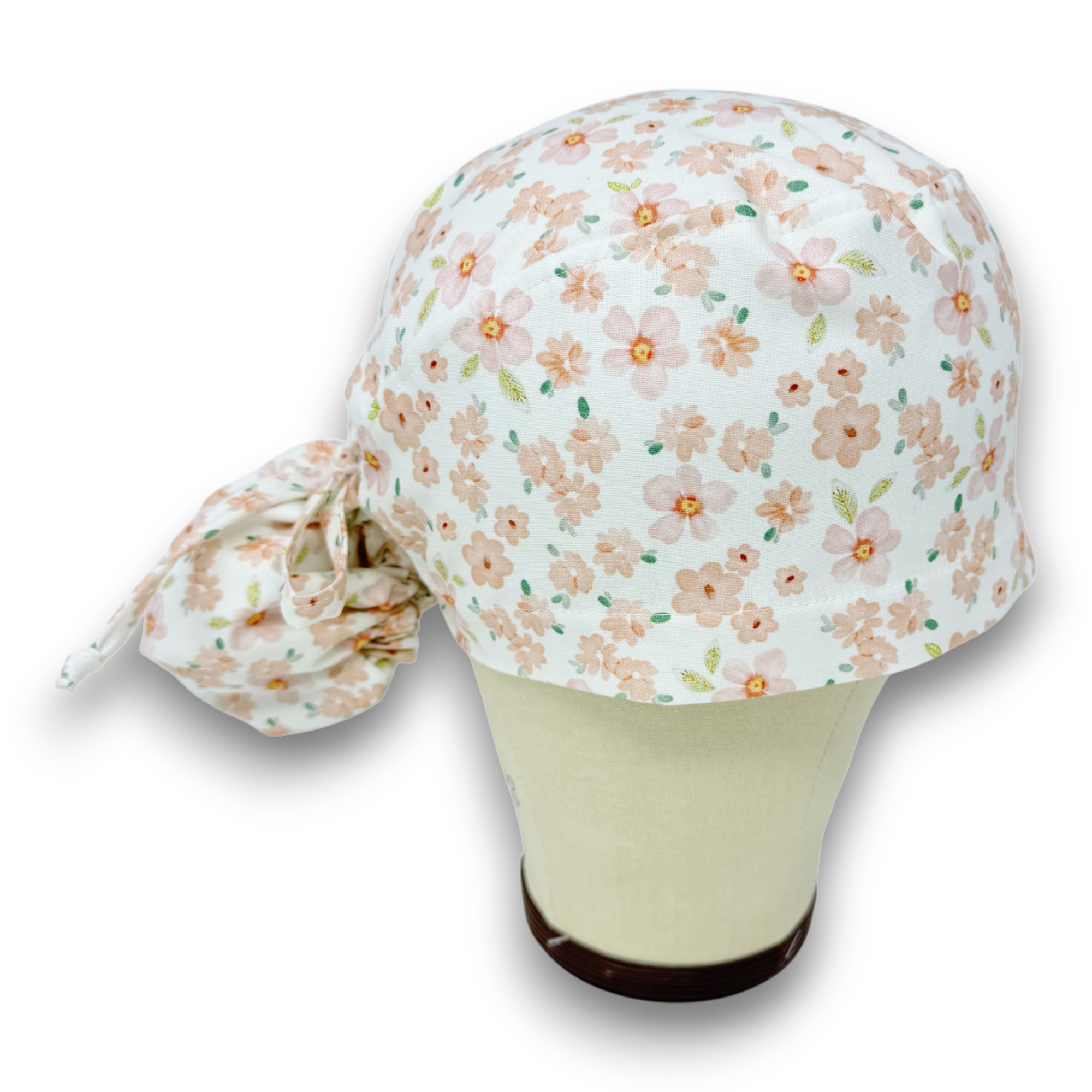 Flower Ponytail scrub cap for women with satin lined option by Paradise Caps.