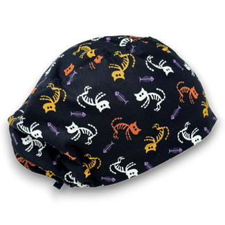 Skeleton Cat Euro Scrub Cap for Women with Satin Lined Option by Paradise Caps.