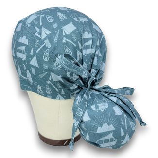 Ponytail scrub cap by Paradise Caps. Midnight Camp surgical hat for women.