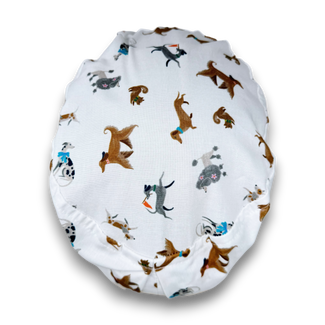 Euro scrub cap for women. Funny dogs surgical hat with satin lined option by Paradise Caps.