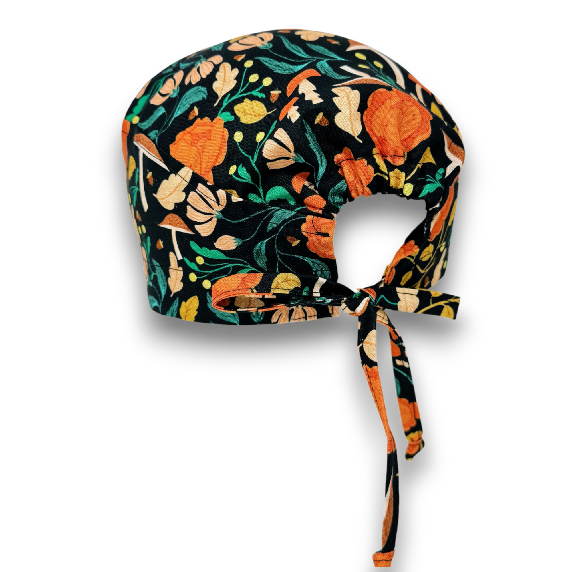 Flora & Fauna Skull tie-back style surgical scrub cap for men by Paradise Caps.
