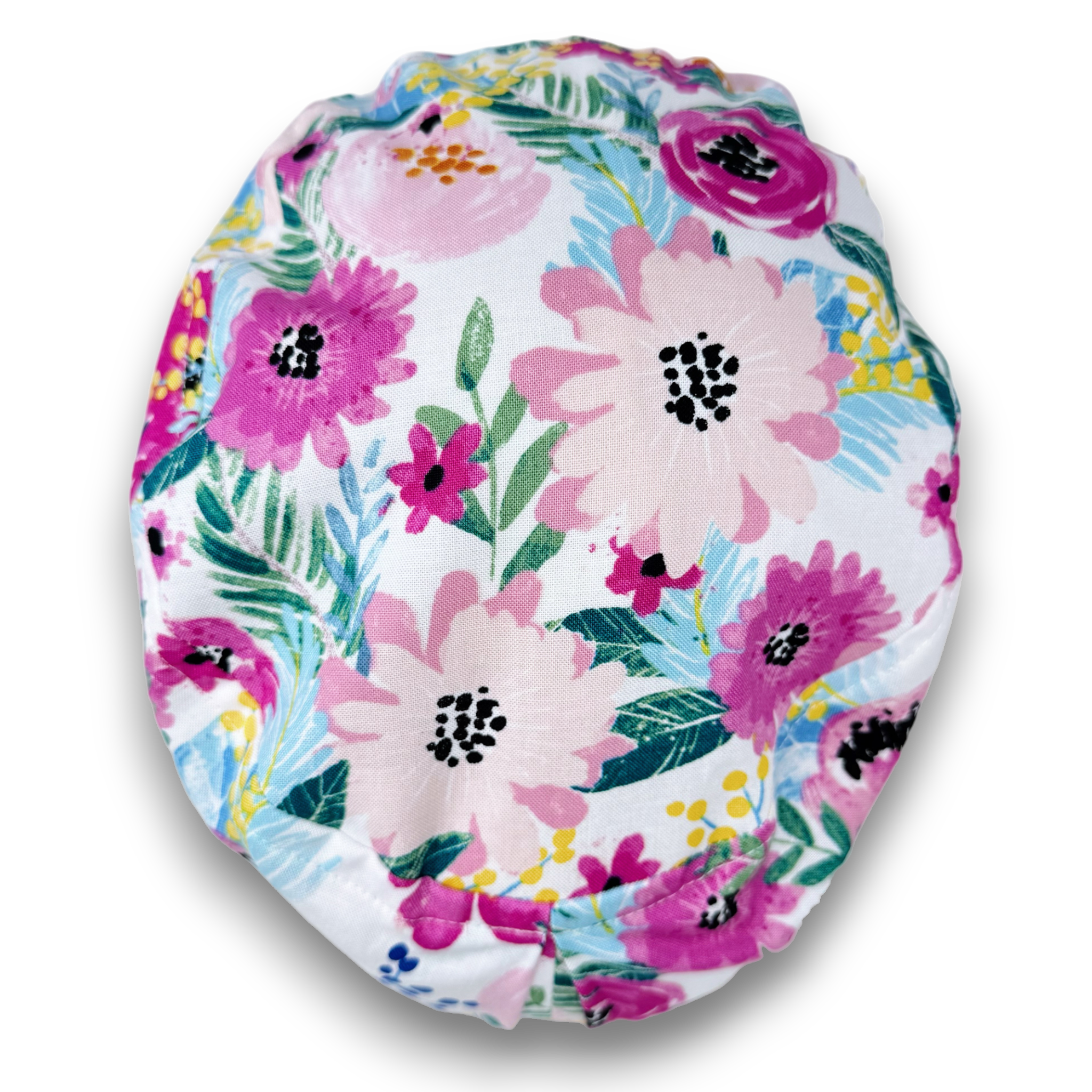 Floral Euro Scrub Cap for Women with Satin Lined Option by Paradise Caps.