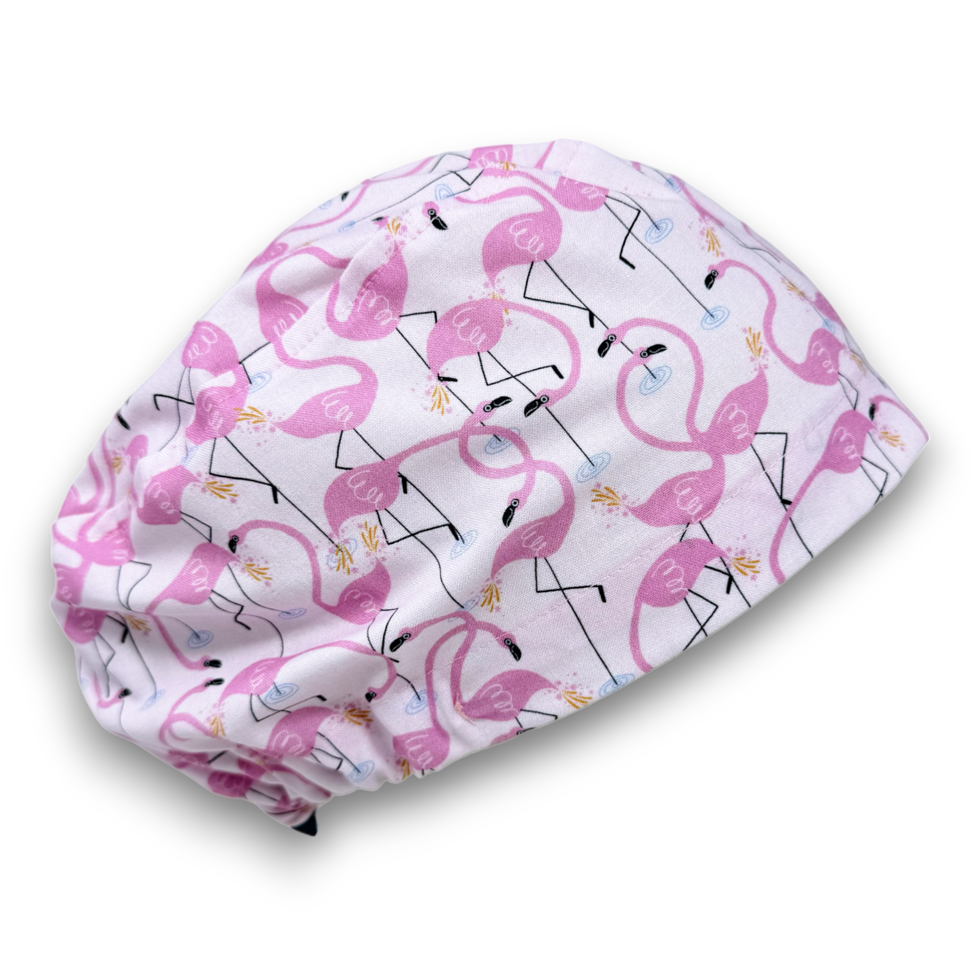 Flamingo Euro scrub cap for women, Summer European surgical hat with satin lined option by Paradise Caps.