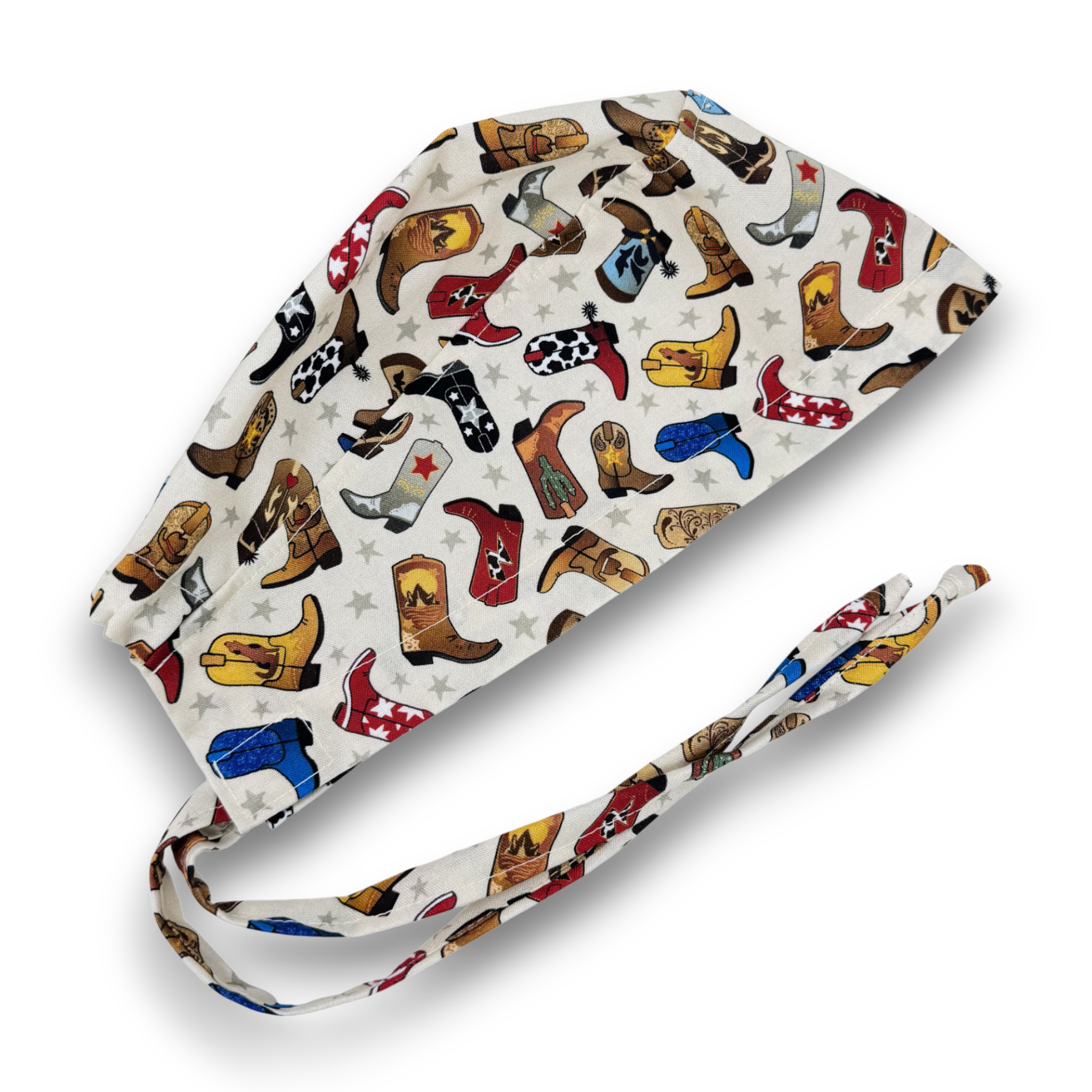 Cowboy Boots Print Men's surgical cap. Skull tie-back style surgical scrub cap by Paradise Caps.