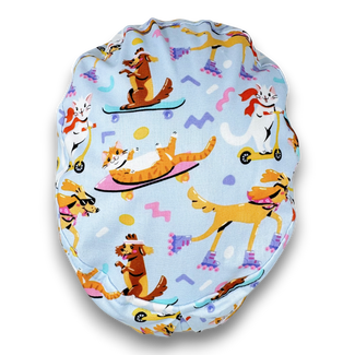 Dog Euro scrub cap for women, Cat surgical cap with satin lined by Paradise Caps.