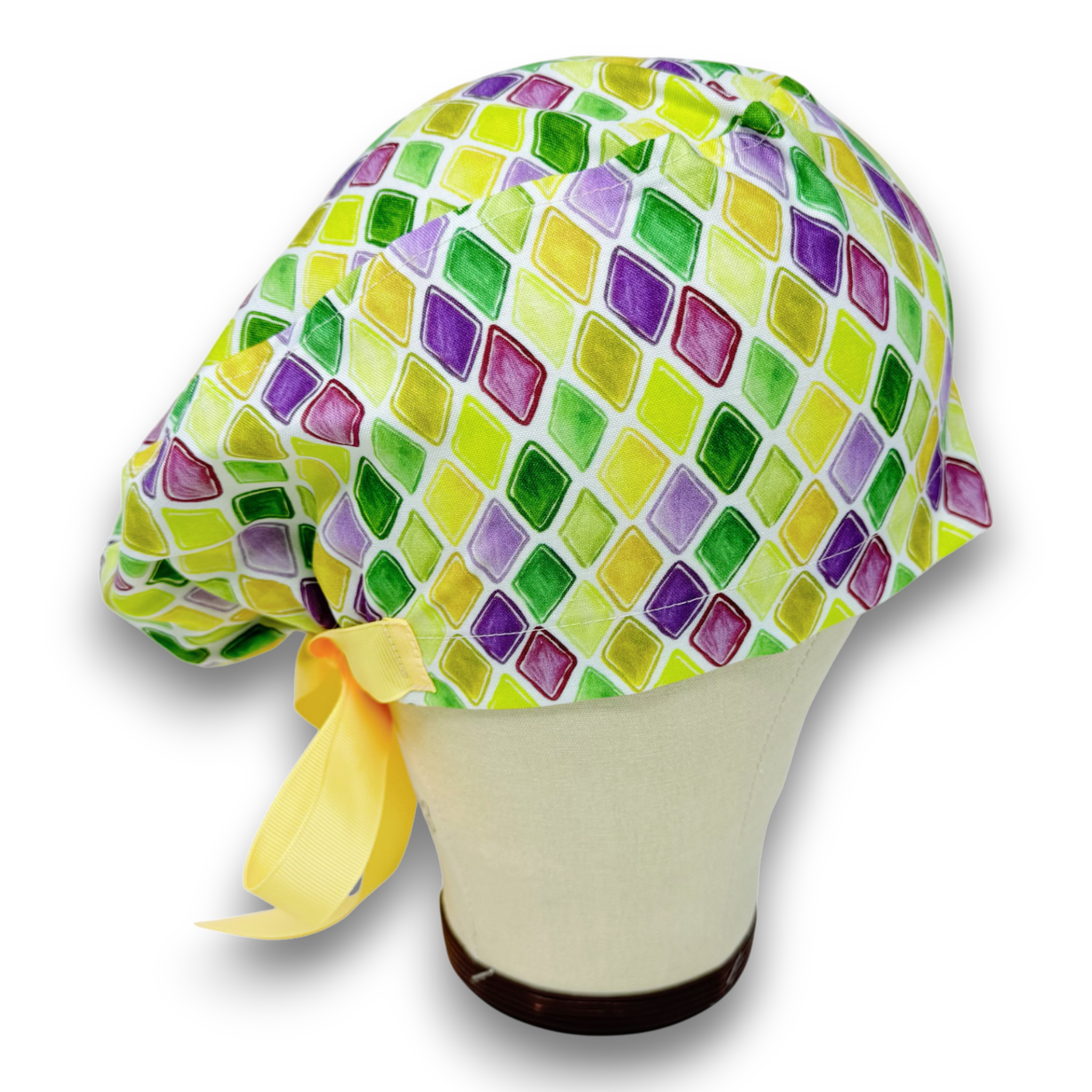 Mardi Gras Euro scrub cap with ties for Women by Paradise Caps. Euro PLUS style.