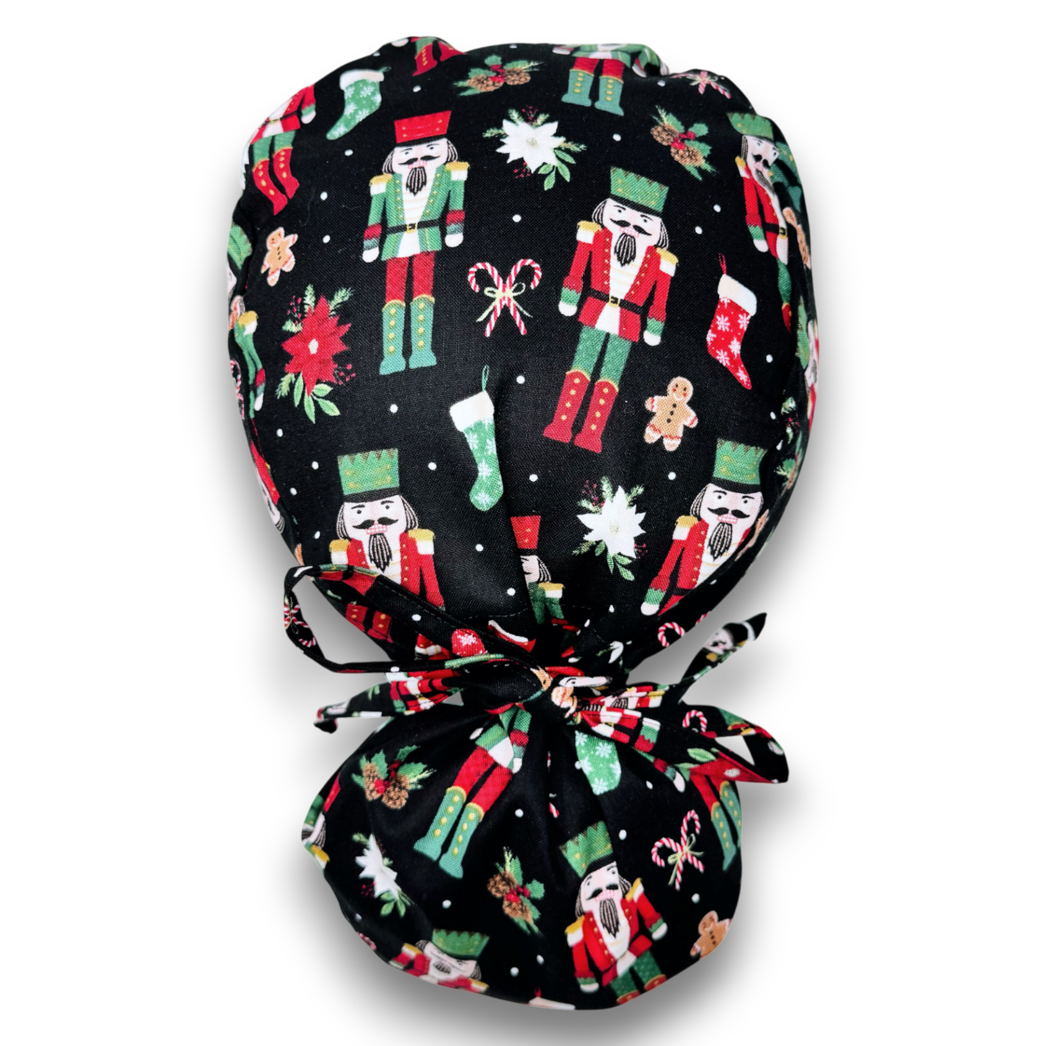Christmas Nutcracker Ponytail scrub cap for women with satin lined option by Paradise Caps.