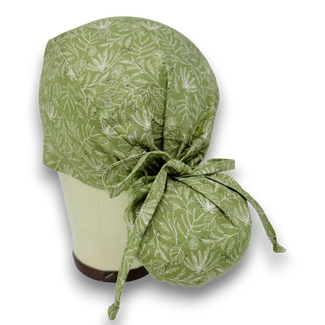 Green Floral Ponytail scrub cap for women with satin lined option by Paradise Caps.