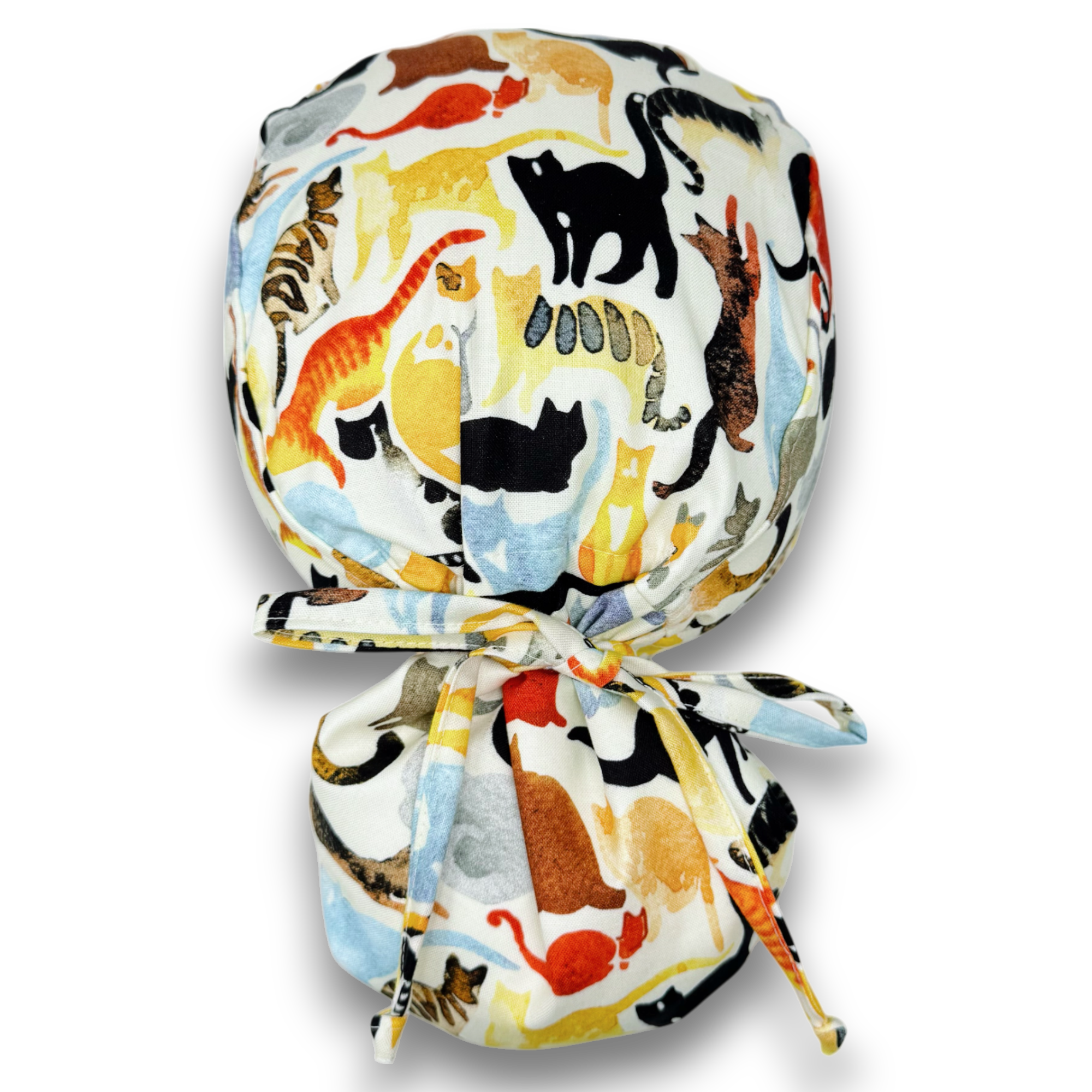 Cat Ponytail scrub cap for women with satin lined option by Paradise Caps.