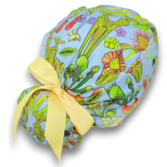 Euro scrub cap with ties for Women, Botanical Lab European Surgical cap with Satin Lined option by Paradise Caps. Euro PLUS style.