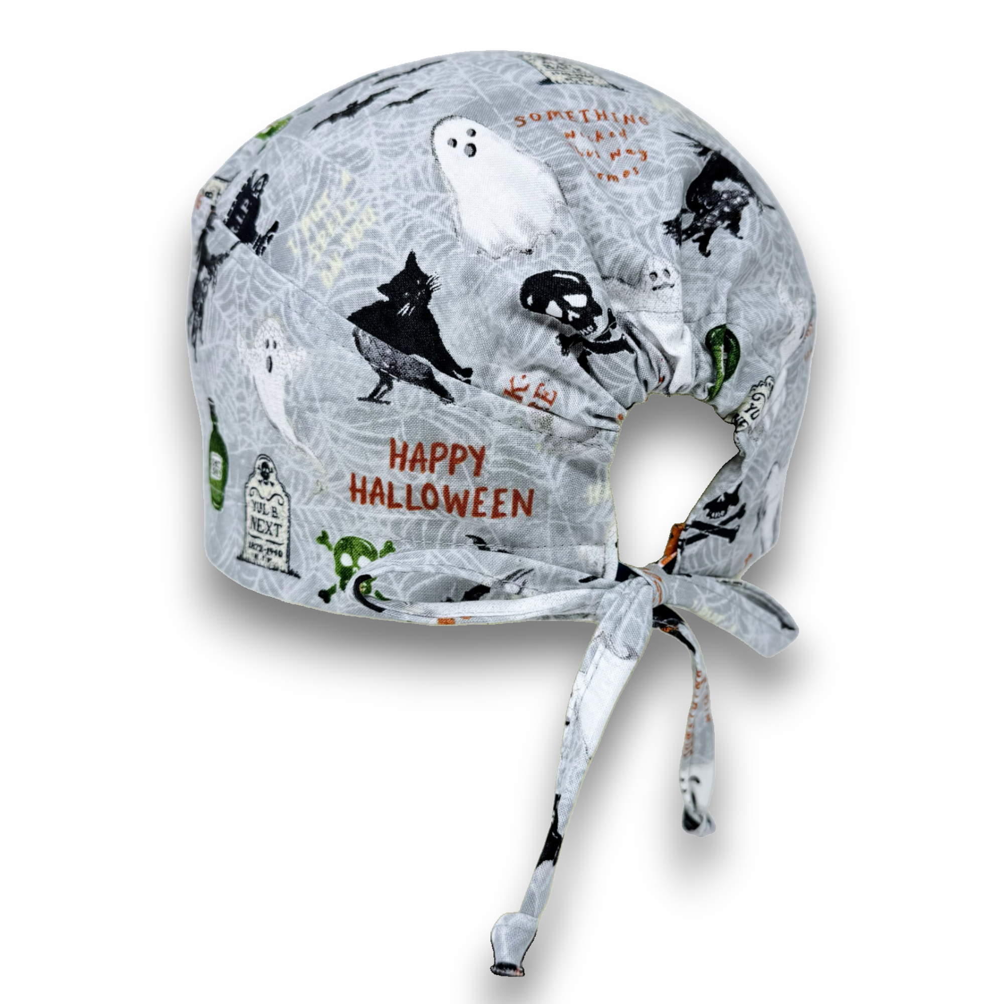 Spooky Night Skull tie-back style surgical scrub cap for men by Paradise Caps.