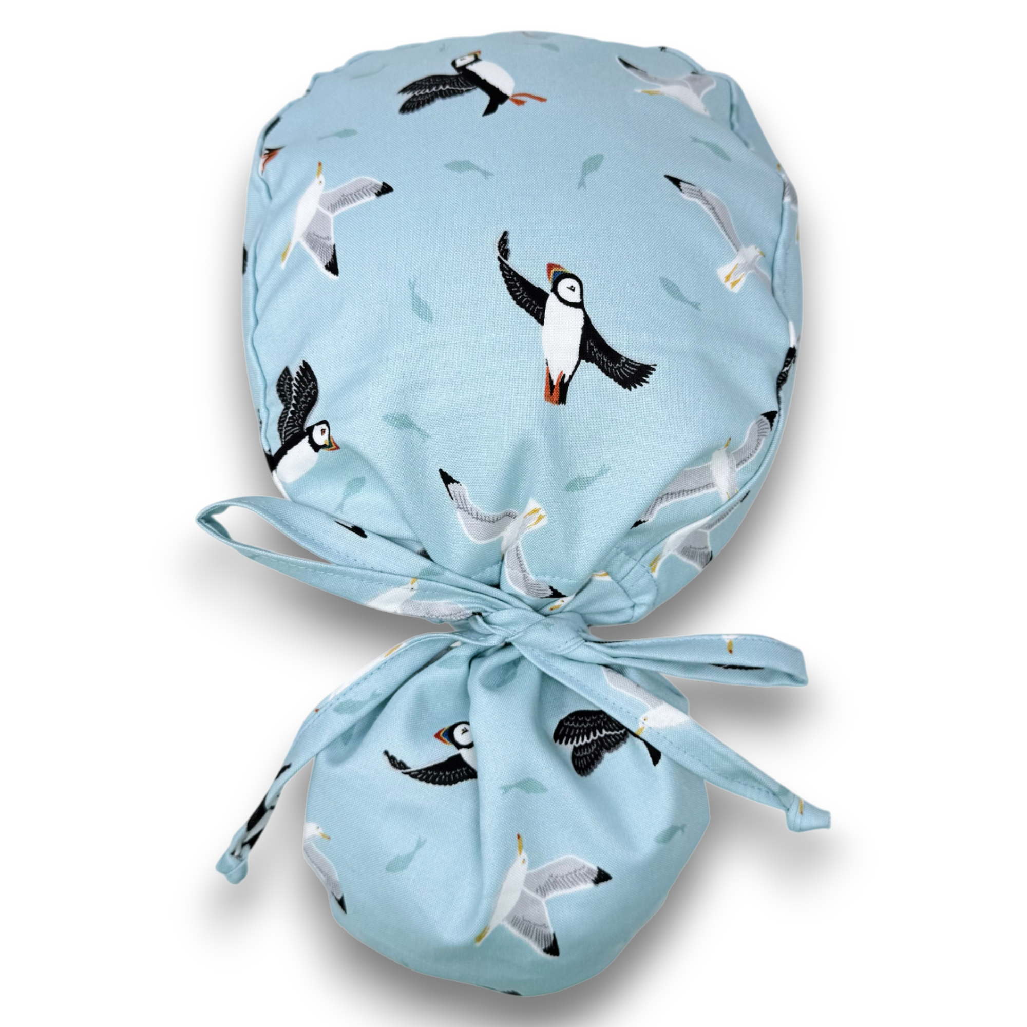 Puffin Ponytail scrub cap for women with satin lined option by Paradise Caps.
