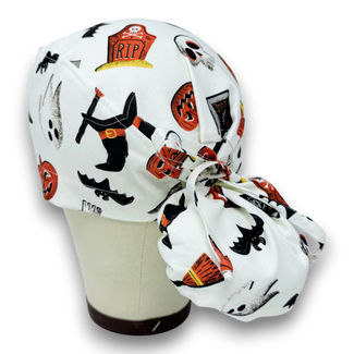 Halloween Ponytail scrub cap for women with satin lined option by Paradise Caps.