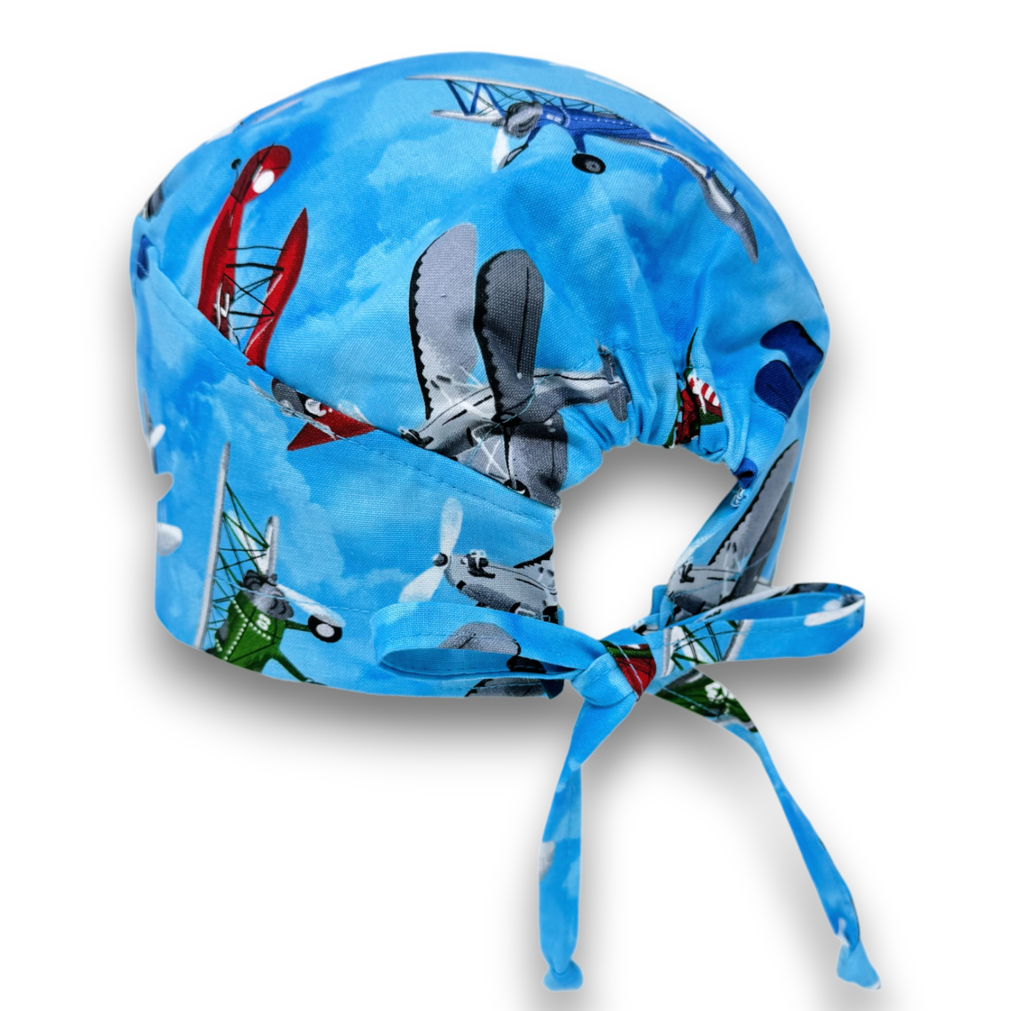 Airplane Skull tie-back style surgical scrub cap for men by Paradise Caps.