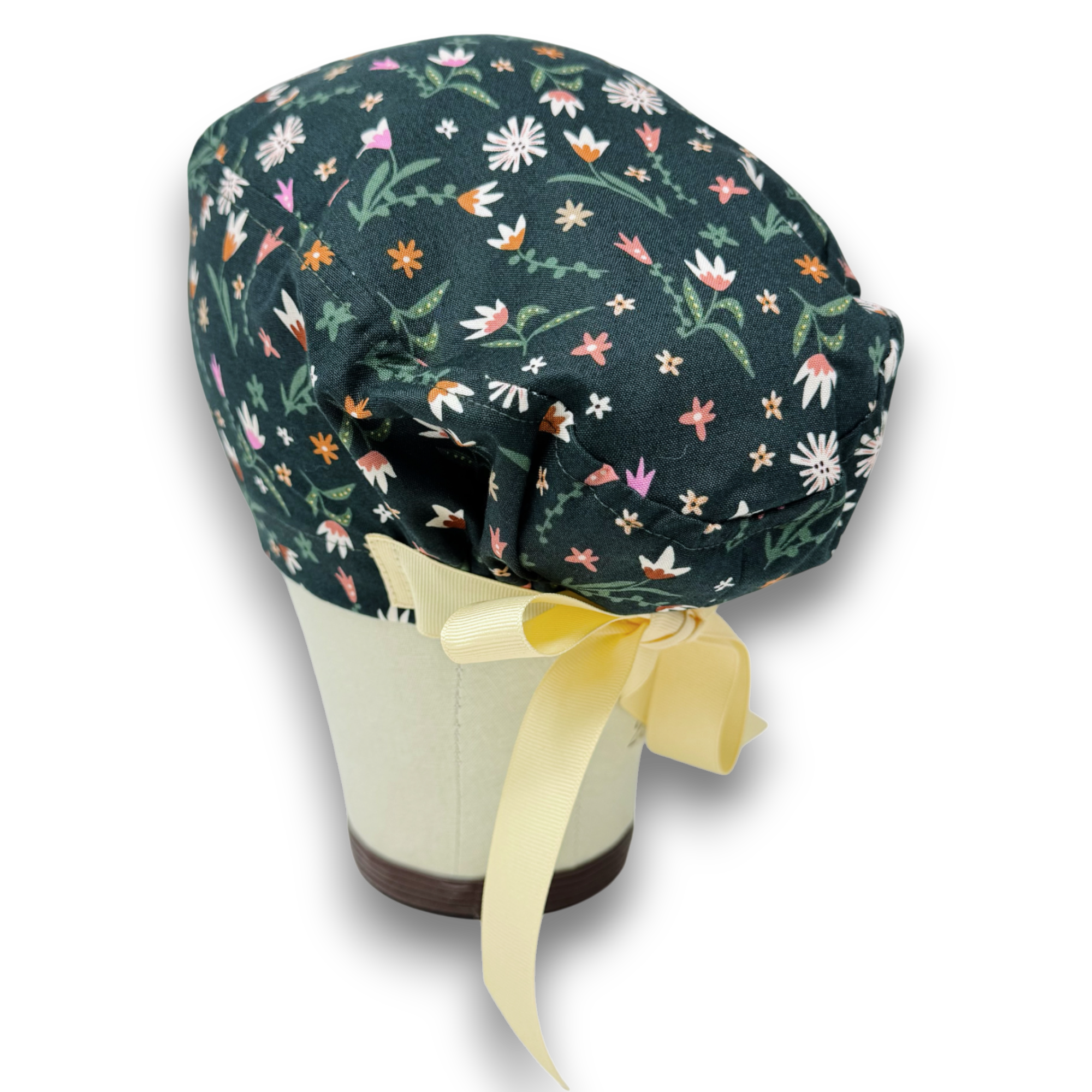 Flowers Euro scrub cap with ties for Women by Paradise Caps. Euro PLUS style.