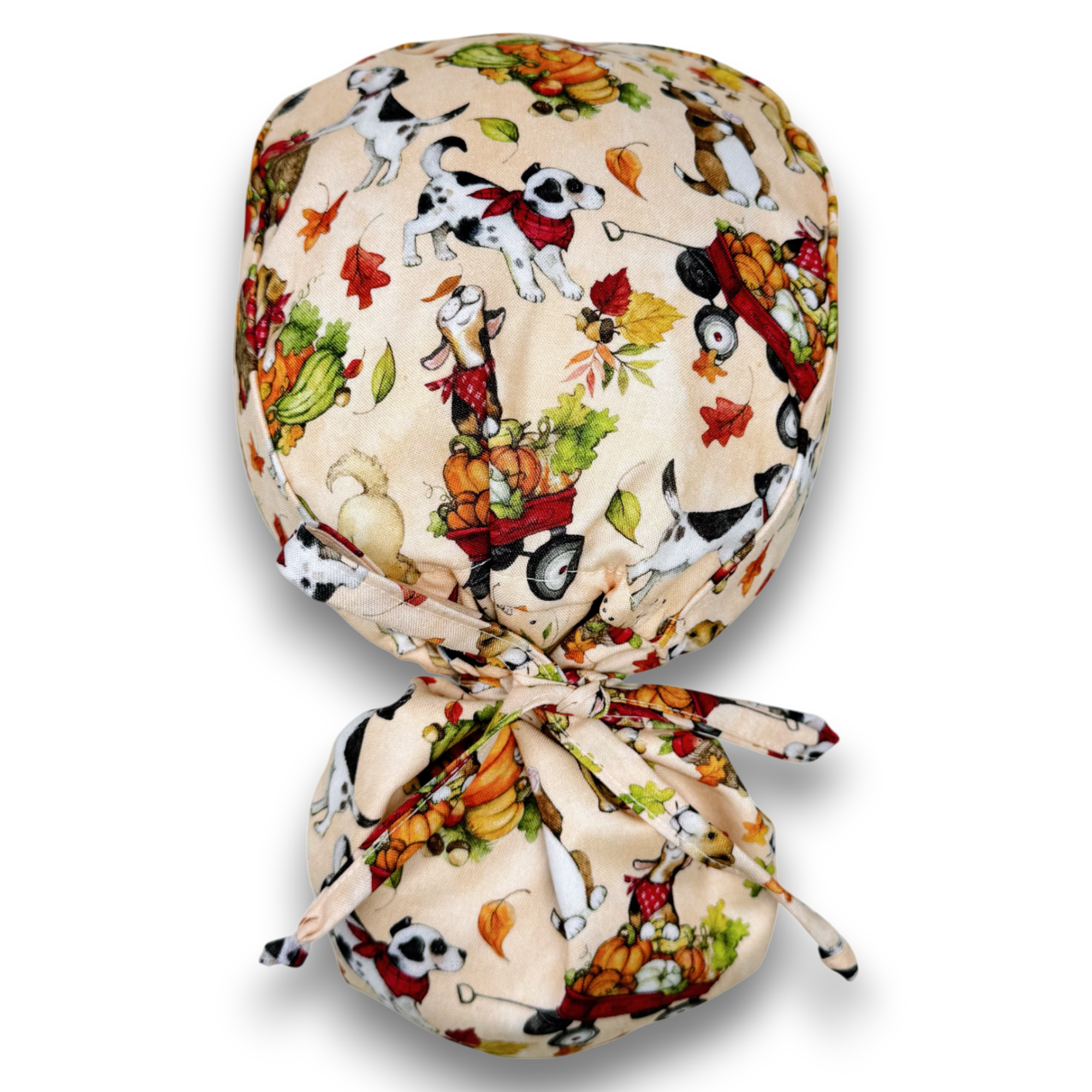 Pumpkin Ponytail scrub cap for women with satin lined option by Paradise Caps.