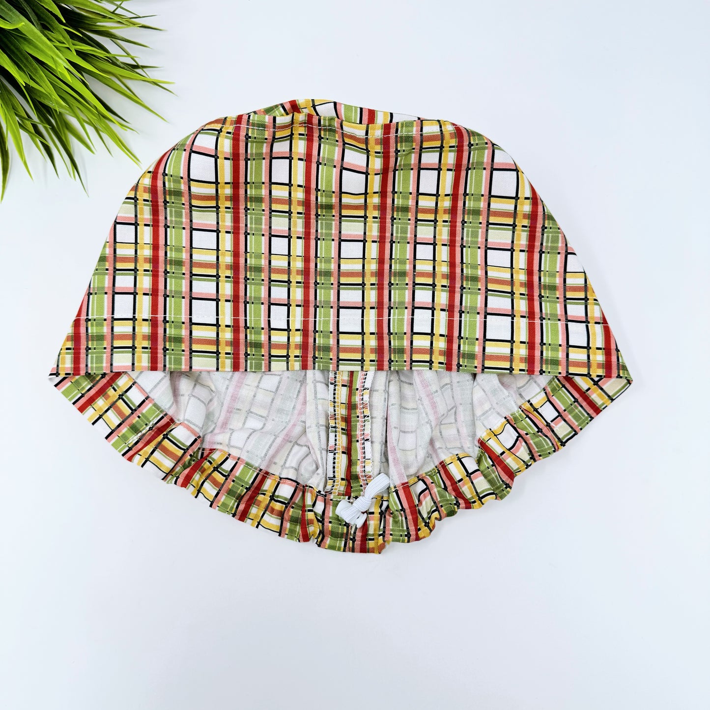 Autumn Light Orange Plaid Euro Scrub Cap for Women, Surgical cap Satin Lined Option