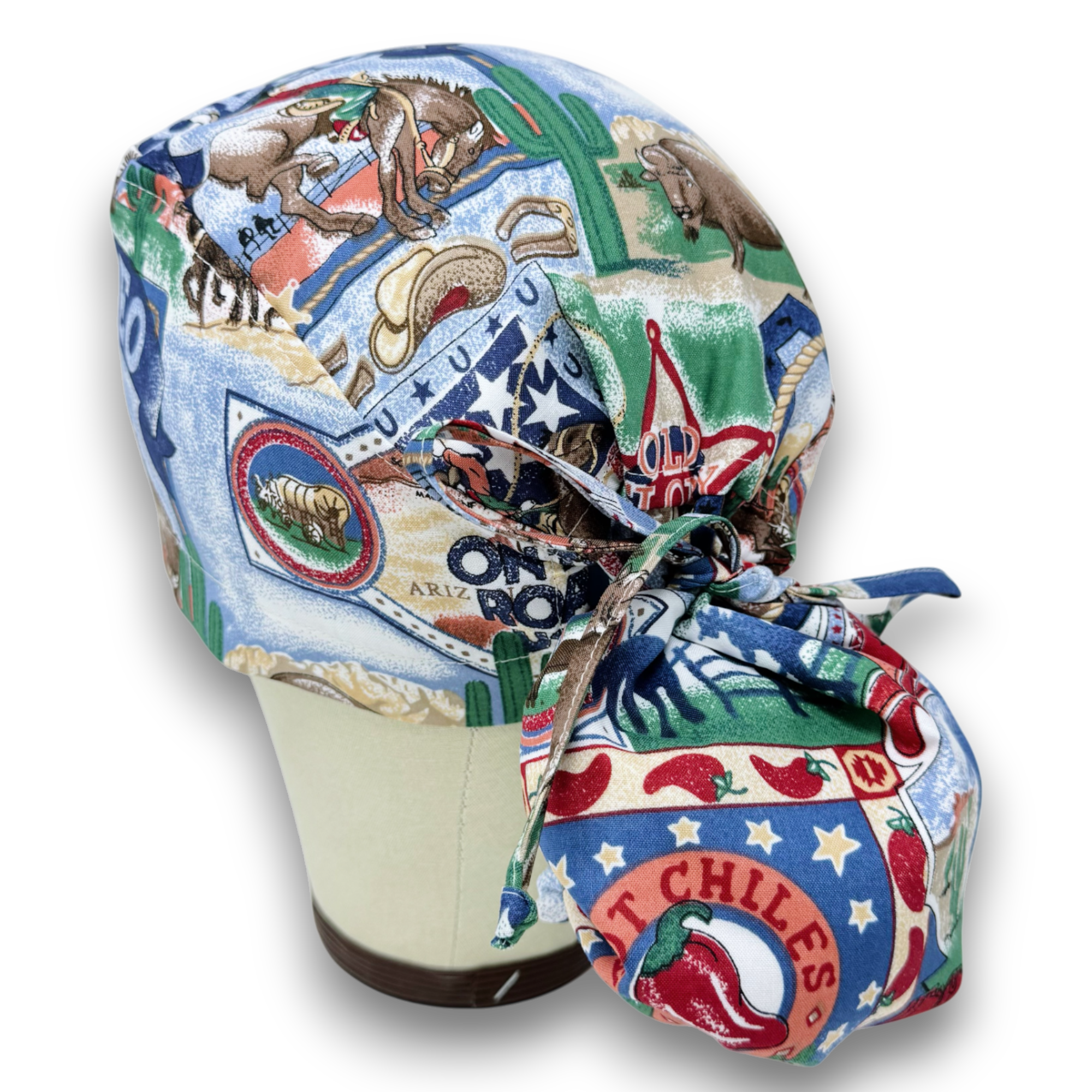 Rodeo Ponytail scrub cap for women with satin lined option by Paradise Caps.
