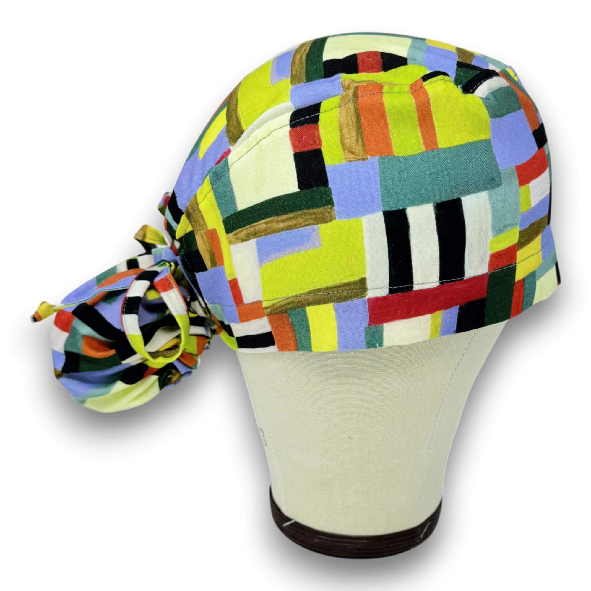 Geometric Ponytail scrub cap for women with satin lined option by Paradise Caps.