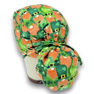 St. Patrick’s Day Ponytail scrub cap for women with satin lined option by Paradise Caps.