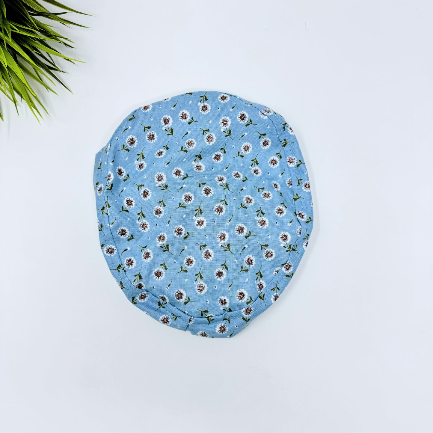 Tossed DaisIes Blue Euro Scrub Cap for Women, Surgical cap Satin Lined Option