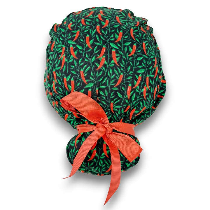 Euro scrub cap with ties for Women. Spicy Chili Pepper European ...