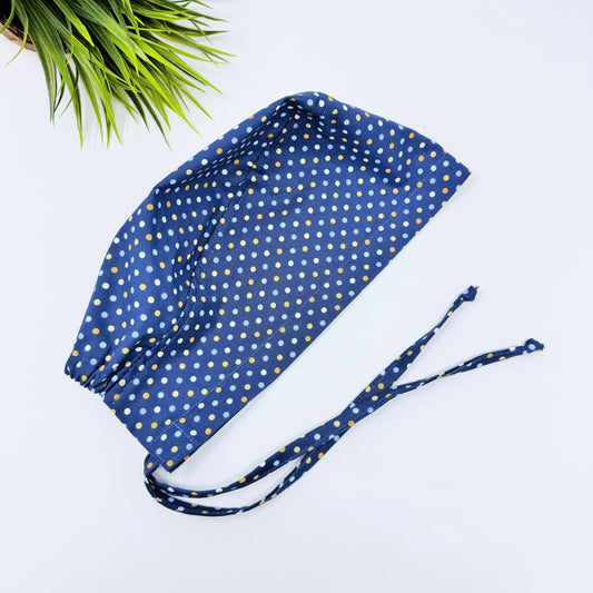 Navy Polka Dots regular surgical cap. Scrub caps for women and men.