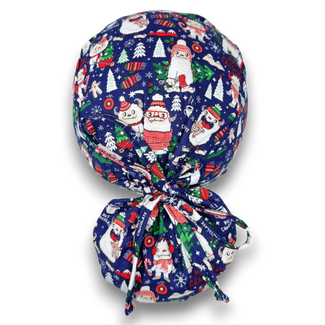 Yeti Ponytail scrub cap with Satin Lined. Christmas surgical scrub hats for women by Paradise Caps.