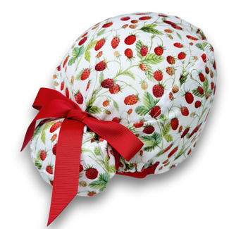 Strawberry Euro scrub cap with ties for Women by Paradise Caps. Euro PLUS style.