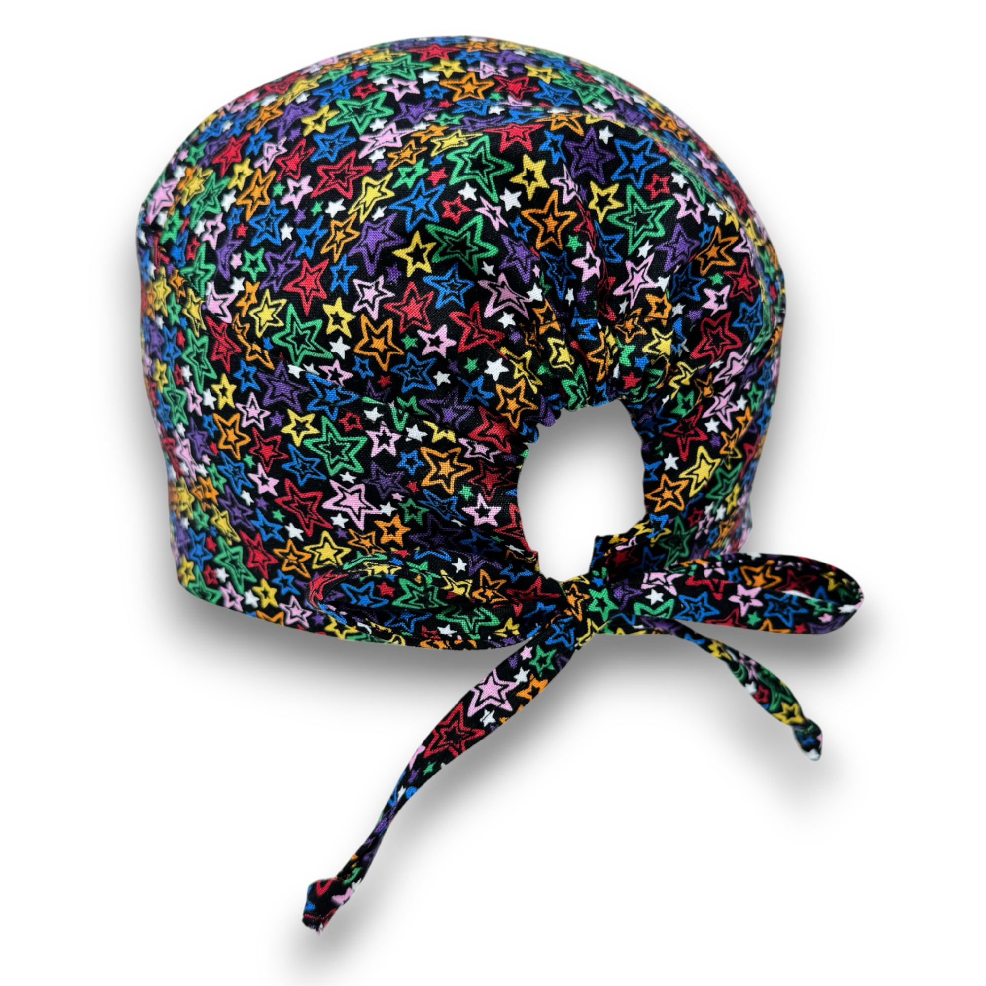 Star Men's surgical cap. Dark skull tie-back style scrub cap by Paradise Caps.