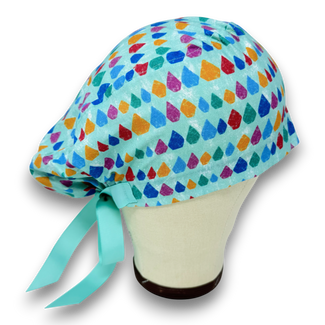 Aqua Scales Euro scrub cap with ties for Women by Paradise Caps. Euro PLUS style.