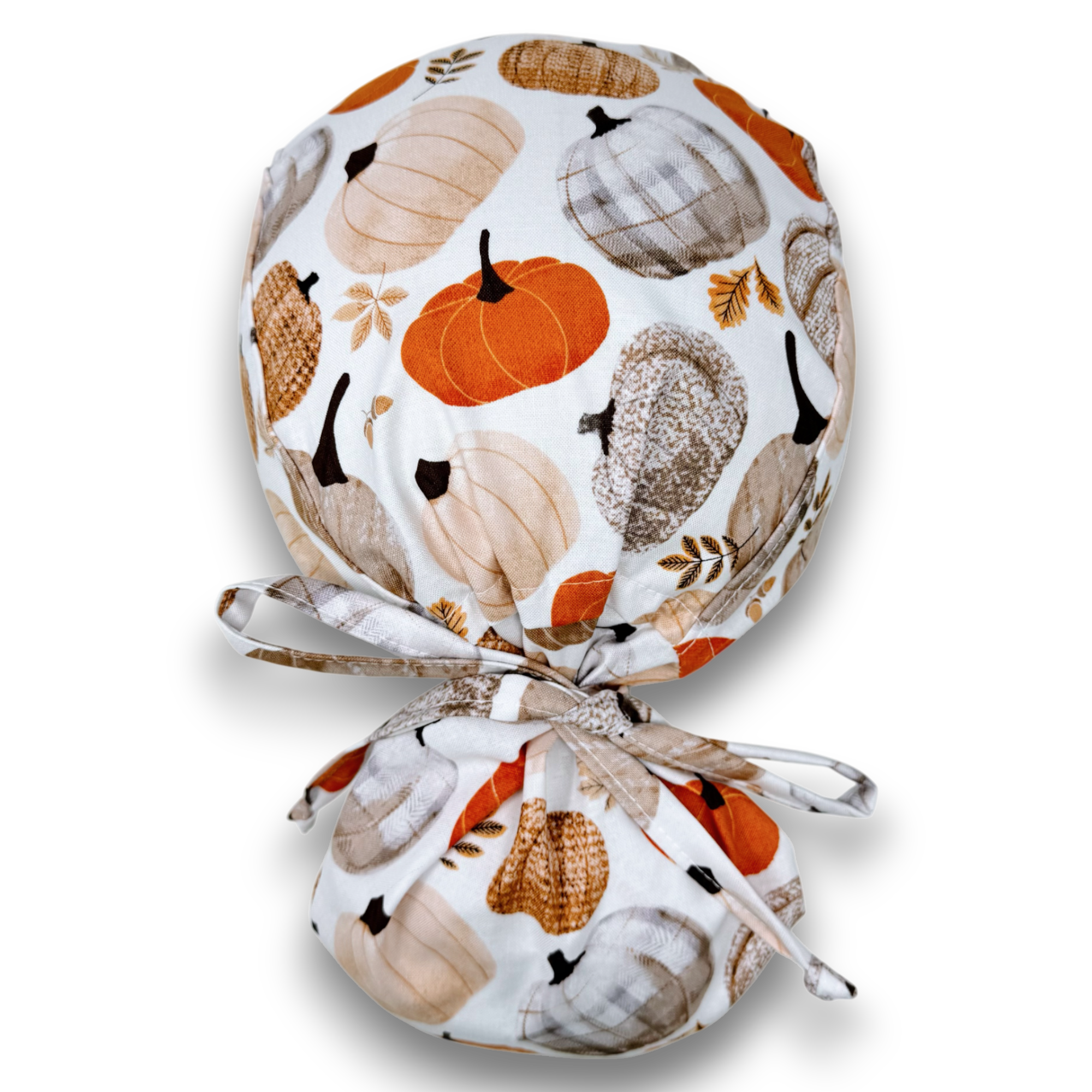 Pumpkin Ponytail scrub cap for women with satin lined option by Paradise Caps.